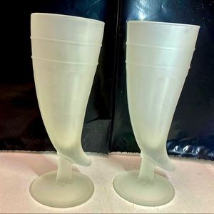 RESERVED FOR EDWARD- INDIANA FROSTED GLASS HORN SHAPED GOBLETS